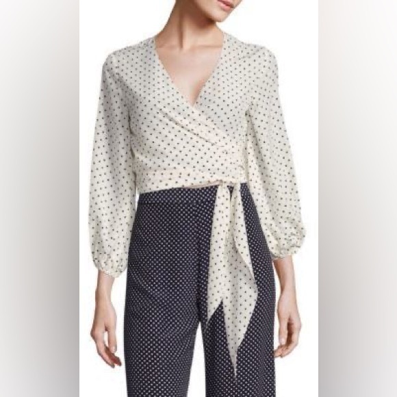 NWT Alexis XS Nirav Crop Tied Black & White Polka Dot Wrap Long Sleeve Blouse